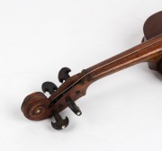 A rare antique Australian violin, hand crafted in cedar with Queensland silky oak back, and hand-made tuning pegs, 19th century, ​​​​​​​bearing pencil inscription "BENNETT MAKER", housed in a period ebonized timber coffin case, 58.5cm long - 6