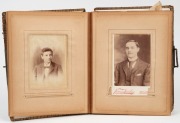 A leather-bound photo album (defects) named and dated "M.R. Armitage 1883" to blank title page; followed by a collection of cabinet card portraits and mainly cartes-de-visite, and one tintype portrait, with photographers noted from Adelaide, Fremantle, Sy - 4
