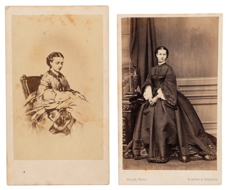 PRINCESS OF WALES (Alexandra, wife of Edward, later King Edward VII), albumen paper photographs on two cartes-de-visite (one by Mayall); both titled in manuscript verso. (2).