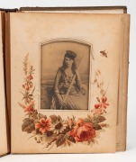 A brown leather-bound album (faults) containing circa 1870s-90s cartes-de-visite from predominantly BALLARAT and MELBOURNE studios; several larger format images noted and a small tintype; approx. 80 images. - 4