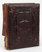 A brown leather-bound album (faults) containing circa 1870s-90s cartes-de-visite from predominantly BALLARAT and MELBOURNE studios; several larger format images noted and a small tintype; approx. 80 images. - 5