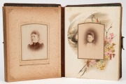 An old-time album (faults) with a collection of cabinet size photographs and a few other types (postcards, a carte de visite, etc.) mainly from ADELAIDE photographers, (35 images).