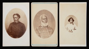 PACIFIC ISLANDS: A group of cartes-de-visite, circa 1860s, comprising of a portrait of King George Tupou I of Tonga, and two other cards depicting Pacific Islanders, one female and one male, both from unknown studios. (3).