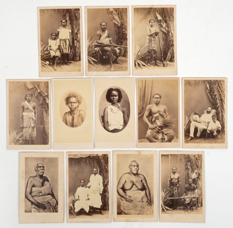 F.H. DUFTY (Levuka, FIJI), A wonderful group of cartes-de-visite depicting Fijian men and women, including Seru Epenisa Cakobau, the self-styled King of Fiji, his wife and sons, and others, mostly in traditional dress, some of the men with weapons or cere