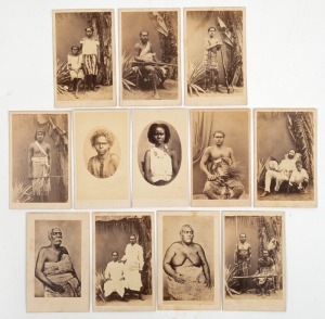 F.H. DUFTY (Levuka, FIJI), A wonderful group of cartes-de-visite depicting Fijian men and women, including Seru Epenisa Cakobau, the self-styled King of Fiji, his wife and sons, and others, mostly in traditional dress, some of the men with weapons or ceremonial objects, (12).