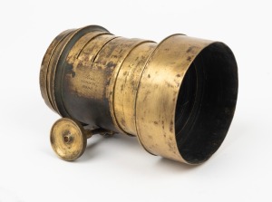 ROSS LONDON: Brass petzval lens [#9890], height 10.1cm (sans lens hood), lens diameter, approx. 6.5cm, c. 1880s.