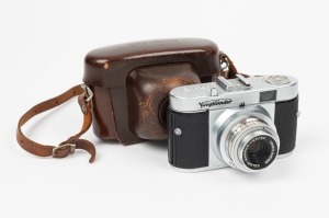 VOIGTLÄNDER: Type 1 Vito B viewfinder camera, c. 1954, with Color-Skopar 50mm f3.5 lens, Pronto shutter, and leather case.