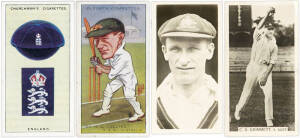 1926-28 cricket cards, noted 1928 Churchman "Famous Cricket Colours" [25]; 1926 Players "Cricketers, Caricatures by RIP" [50]; 1928 Major Drapkin "Australian & English Cricketers" [40]; 1928 Wills "Cricket Season 1928-1929" [40/48]. Mainly G/VG. (Total 15