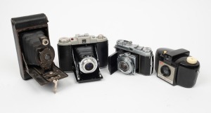 KODAK: Group of four cameras - one c. 1920s No. 2 Folding Autographic Brownie, one c. 1953 Brownie 127, one c. 1954 Retina Ia, and one c. 1958 Kodak 66 Modell III. (4 cameras)