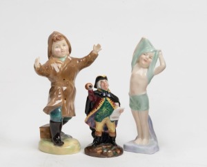 Three ROYAL DOULTON porcelain figures, "To Bed" (HN1805), "The One That Got Away" (HN2153) and "Town Crier" (HN3261), factory marks to bases, the largest 16cm high