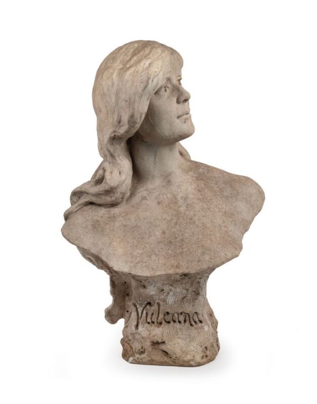 NELSON ILLINGWORTH "VULCANA" antique Australian fired plaster life-sized bust, incised "Vulcana" and "Nelson Illingwoth, 1904...", 57cm high