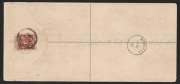 UGANDA: May 1902 usage of 2a UGANDA Overprint Registration Envelope (H&G.1b), uprated with 6 x Ѕa green UGANDA Opts (SG.92) + 6 x 2Ѕa blue UGANDA Opts (SG.93) for use from ENTEBBE to MOMBASA, KENYA, with arrival b/stamp.&nbsp; - 2