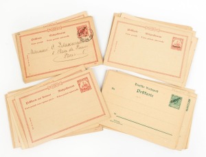 GERMAN COLONIES: POSTAL STATIONERY: An accumulation of China, New Guinea, Marshall Islands & Samoa Colonial stationery cards: 3 used, 6 overprinted SPECIMEN, and 19 Unused including 3 G.R.I. Overrprinted types.