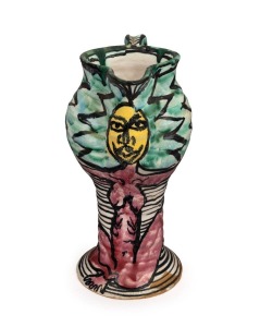 DEBORAH HALPERN pottery jug with hand-painted figural decoration, signed "Deborah D. Halpern", 26cm high