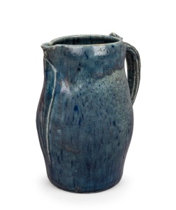 MERRIC BOYD impressive blue glazed pottery jug with applied gumnut and leaf decoration, incised "Boyd, 1922", 23cm high