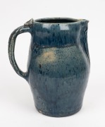 MERRIC BOYD impressive blue glazed pottery jug with applied gumnut and leaf decoration, incised "Boyd, 1922", 23cm high - 3