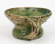 MERRIC BOYD green glazed two-handled pottery vase with windswept tree decoration, incised "Merric Boyd, 1927, Australia", ​​​​​​​10cm high x 23cm wide - 2