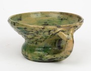 MERRIC BOYD green glazed two-handled pottery vase with windswept tree decoration, incised "Merric Boyd, 1927, Australia", ​​​​​​​10cm high x 23cm wide - 4