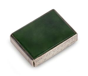 An antique New Zealand silver, greenstone and black onyx vesta case, engraved "FROM P.L., E.C.B. & A.A.C/ TO A.F.S. Feb.y, 1896", 4.5cm high