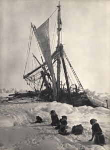 FRANK HURLEY: "The morning after the ship was abandoned 346 miles from land" vintage silver gelatin photograph, 20 x 15cm, laid down on grey card, numbered "4" in the top right corner and titled in manuscript below the image . Our research suggests that t