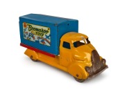 BOOMAROO&nbsp;vintage yellow finished metal toy truck with original decals, mid 20th century, 38cm long