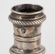 A fine pair of solid cast sterling silver candlesticks with engraved crests, made in London, circa 1765, 24cm high, 1038 grams total - 5