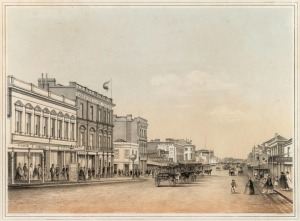 FRANCOIS COGNE [1829-1883], Swanston Street (1863), lithograph (from Charles Troedel's “The Melbourne Album” pub. Melbourne 1863/64), 33 x 38cm, 63 x 73cm overall