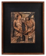 CLIVE STEPHENS (1889-1957), The Metal Workers, watercolour and black ink on paper, signed lower left "Clive Stephens", 30 x 24cm, 51 x 41cm overall - 2