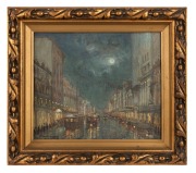 FABIOLA TUOMY (1875-1967), Bourke Street, Wet Night, oil on board, signed lower left "Fabiola Tuomy" and titled verso, 27 x 32cm, 39 x 43cm overall - 2