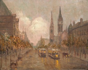 FABIOLA TUOMY (1875-1967), (Collins Street, Melbourne), oil on canvas board, signed lower right "Fabiola Tuomy", 19.5 x 24.5cm, 35 x 40cm overall