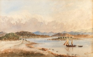 ARTIST UNKNOWN, Garden Island, Van Diemen's Land, watercolour, titled lower right, housed in a fine antique New Zealand burr totara frame, ​​​​​​​21.5 x 34.5cm, 42 x 53cm overall