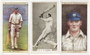 1928-29 cricket cards, noted 1929 D.C.Thomson "Cricket Crests" [16];&nbsp;1929 Boys' Magazine "Famous Cricketers Series [10]; 1928 Wills "Cricketers" (1st Series) [50] & 1929 "Cricketers, 2nd Series" [50]. Mainly G/VG. (Total 126).