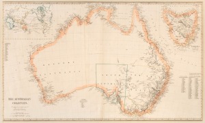 EDWARD STANFORD, The Australian Colonies, hand-coloured steel engraved map, early 1859, published by he Society for the Diffusion of Useful Knowledge (SDUK), 40 x 67.5cm; mounted.