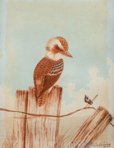 NEVILLE CAYLEY (1886-1950), Fairy Wren and Kookaburra, watercolour, signed lower right "Neville W. Cayley", 37 x 28cm, 52 x 40cm overall