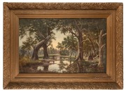 (after) H. J. JOHNSTONE, Evening Shadows, 1880, oil on canvas, bearing label verso suggesting a possible student copy completed in the 1880s, ​​​​​​​52 x 83cm, 80 x 110cm overall - 2