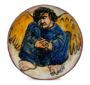 ARTHUR MERRIC BOYD pottery charger with hand-painted angel, signed "Arthur Boyd, Baumaurice", ​​​​​​​45cm x 45cm