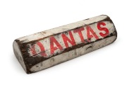 QANTAS vintage painted timber wheel chock, mid 20th century, 48cm wide