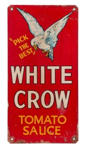 TRAMWAYS tin lithograph vintage sign "WHITE CROW TOMATO SAUCE, PICK THE BEST", mid 20th century, 61 x 30cm