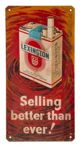 TRAMWAYS tin lithograph vintage double sided sign "LEXINGTON CIGARETTES" and " TERRY DEAR COMPERES AUSTRALIA'S AMATEUR HOUR THURSDAYS AT 8, 3AW" mid 20th century, 61 x 30cm