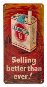 TRAMWAYS tin lithograph vintage double sided sign "LEXINGTON CIGARETTES" and " TERRY DEAR COMPERES AUSTRALIA'S AMATEUR HOUR THURSDAYS AT 8, 3AW" mid 20th century, ​​​​​​​61 x 30cm