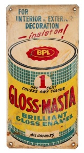 TRAMWAYS tin lithograph vintage sign "BPL GLOSS-MASTA PAINT" mid 20th century, ​​​​​​​61 x 30cm