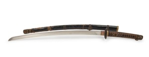 A Japanese naval officer's kai-gunto sword with black shagreen scabbard and gilt metal mounts, 90cm long