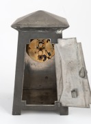 ARCHIBALD&nbsp;KNOX (1864 - 1933) English Arts & Crafts pewter and enamel case table clock with original key, most likely retailed by Liberty & Co. of London, stamped "English Pewter, 0629, Made in England", 18cm high - 3
