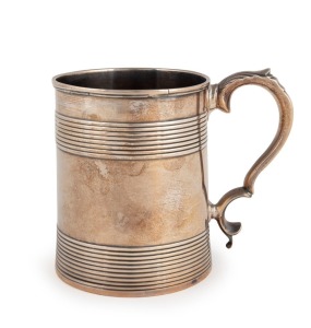 A Georgian sterling silver tankard with ribbed decoration, by James Marson or James Macklin, London, circa 1794, 11cm high, 392 grams