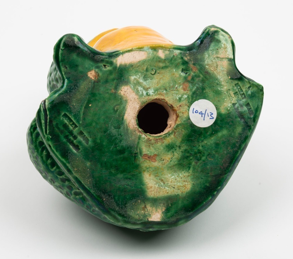 BOSLEY green and yellow glazed pottery frog, impressed Bosley Ware ...