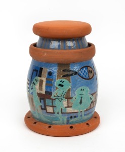 McLAREN pottery canister with hand-painted decoration, signed "Gus McLaren, '93", ​​​​​​​18cm high