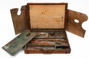 ARTIST'S BOX with contents, 19th century. From The Estate of Trentham Artist, John Ascott. 39cm wide