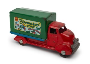 BOOMAROO vintage red and green finished metal toy truck (Series 2) with original decals, mid 20th century, 38cm long