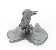 INTERNATIONAL HARVESTER, GEELONG chrome finished metal kookaburra paperweight, 6.5cm high