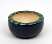 McHUGH&nbsp;rare blue glazed pottery vase with mottled green rim, incised "McHugh, Launceston", 10cm high, 21.5cm diameter - 2